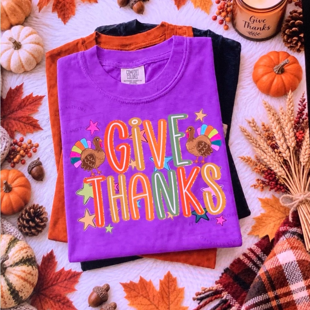 Give Thanks Neon Violet Tee - Comfort Colors